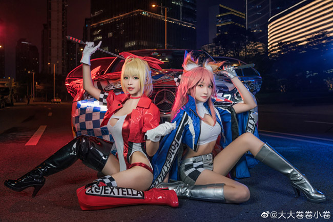 【COS正片】Fate/EXTELLA 赛车娘尼禄&玉藻前cos CN大大卷卷小卷&瓜希酱